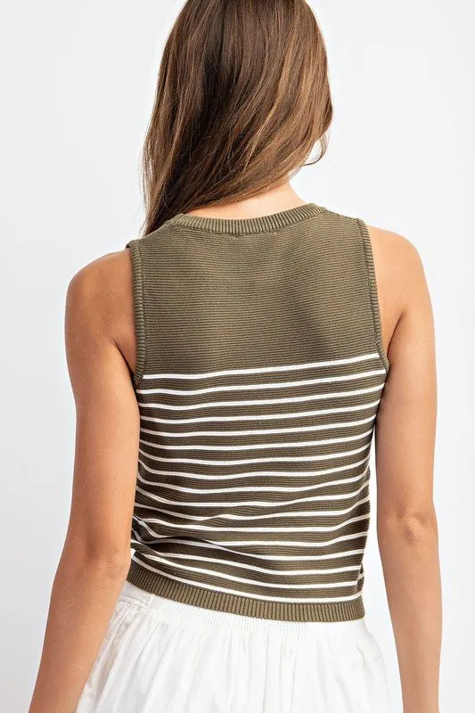 Women's Lightweight Knit Tank Striped | Olive Green