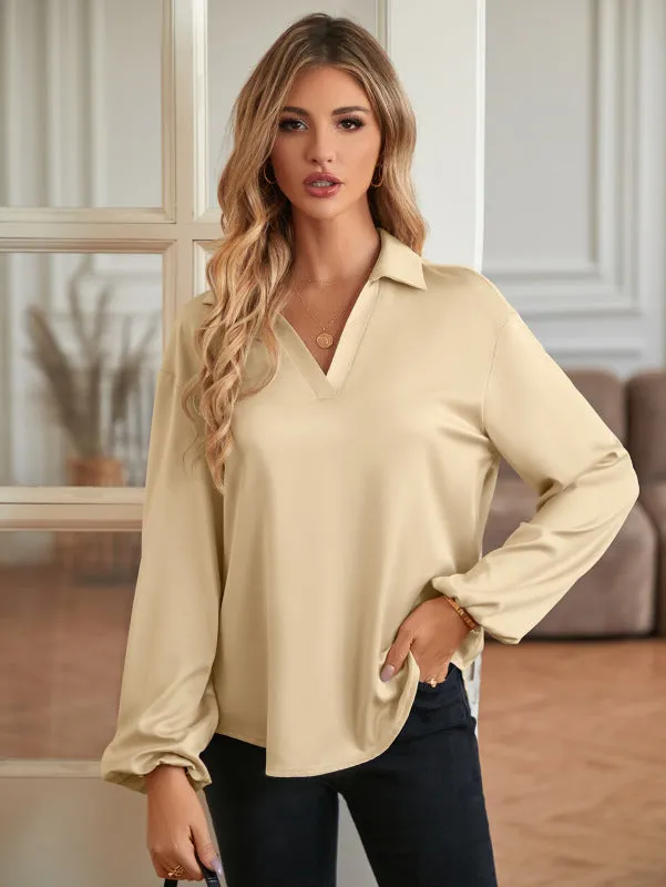 Women's Loose V-neck knotted long-sleeved trendy blouse