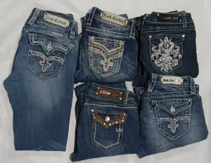 Y2k ladies flared jean 14 pieces Rockrevival  10 pieces  and 4 la idols pieces